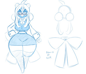 ahoge anthro bottomwear bow_ribbon clothing cuff_links eyewear female glasses hair legwear skirt solo standing stockings suit wide_hips kilinah nintendo pokemon elizabeth_(kilinah) froslass generation_4_pokemon pokemon_(species) model_sheet