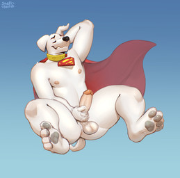 anthro anthrofied areola balls big_balls big_penis blue_background cape clothing collar collar_tag day erection eyebrows eyes_closed flying fur genitals glans hand_behind_head humanoid_genitalia humanoid_penis looking_pleasured male masturbation muscular muscular_anthro muscular_male navel nipples nude outside pawpads penile penile_masturbation penis saggy_balls shaft_divide simple_background sky smile solo spread_legs spreading thick_thighs tuft snaftfc dc_comics krypto_the_superdog krypto canid canine canis domestic_dog mammal 2025 absurd_res hi_res signature