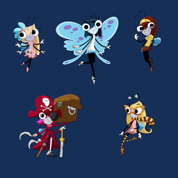 4_arms antennae_(anatomy) anthro blonde_hair blue_body blue_hair blue_skin bottomwear braces brown_bottomwear brown_clothing brown_footwear brown_hair brown_shoes brown_skirt clothing eye_patch eyewear female female/female flower_on_head footwear freckled_face freckles glasses gloves grey_body grey_skin group hair handwear hat headgear headwear hook hook_hand insect_wings legwear lepidopteran_wings magenta_hair melee_weapon missing_leg multi_arm multi_limb pattern_clothing pattern_footwear pattern_legwear pattern_scarf pattern_socks pink_dress_shirt pirate pirate_hat prosthetic prosthetic_leg prosthetic_limb red_clothing red_hat red_headwear scarf shirt shoes skirt socks striped_clothing striped_footwear striped_scarf striped_socks stripes sword topwear weapon white_clothing white_dress_shirt white_footwear white_gloves white_handwear white_shoes white_socks wings yellow_clothing yellow_shirt yellow_topwear nightlyg1 disney the_buzz_on_maggie background_character becky_summerbug carmela_(the_buzz_on_maggie) maggie_pesky nicole_tangledspit rita_flygrain arthropod butterfly fly_(animal) insect lepidopteran 1:1 digital_media_(artwork) pixel_(artwork)