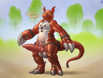 anthro big_penis corruption erection genitals glistening huge_penis latex male nude penis ribbed_penis simple_background solo tapering_penis unusual_anatomy unusual_genitalia unusual_penis mot bandai_namco digimon digimon_(species) guilmon scalie digital_media_(artwork) hi_res