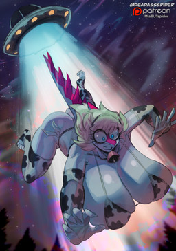 5_fingers 5_toes alien_abduction animal_print animal_print_bikini animal_print_thigh_highs anthro armwear big_breasts big_butt bikini blonde_hair blue_eyes bone_frill breasts bubble_butt butt claws clothed clothing cow_print cow_print_bikini cow_print_elbow_gloves cow_print_gloves cow_print_thigh_highs cowbell curvy_figure detailed_background elbow_gloves eyelashes fake_cow_horns fake_horns feet female finger_claws fingers frill_(anatomy) glistening glistening_arms glistening_body glistening_breasts glistening_scales gloves hair handwear huge_breasts kidnapping legwear long_hair long_tail magenta_body magenta_scales multicolored_body multicolored_scales night outside patreon_logo pattern_bikini pattern_clothing pattern_legwear pattern_swimwear pattern_thigh_highs scales side-tie_bikini skimpy skimpy_bikini sky snout solo spiked_tail spikes spikes_(anatomy) star starry_sky string_bikini swimwear tail text thick_thighs thigh_highs toes two-piece_swimsuit two_tone_body two_tone_scales ufo voluptuous voluptuous_anthro voluptuous_female white_body white_scales wide_hipped_anthro wide_hipped_female wide_hips deadassspider cavemanon_studios i_wani_hug_that_gator patreon mia_moretti dinosaur hadrosaurid ornithischian ornithopod parasaurolophus prehistoric_species reptile scalie 2026 absurd_res artist_name digital_drawing_(artwork) digital_media_(artwork) hi_res watermark