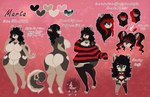 anthro black_hair breasts brown_body brown_fur clothing collar crop_top female fishnet_clothing fishnet_legwear footwear fur hair half-closed_eyes heart_symbol highlights_(coloring) legwear narrowed_eyes open_mouth open_smile pigtails pink_background red_highlights shirt simple_background slightly_chubby slightly_chubby_anthro slightly_chubby_female smile socks solo spiked_collar spikes stockings sweater tan_body tan_fur text thick_thighs toeless_footwear toeless_legwear toeless_socks toeless_stockings topwear wide_hips moucchiato marta_dogcat canid canine canis domestic_dog mammal english_text model_sheet