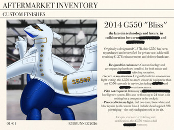 aircraft bliss_(r3drunner) blue_body digigrade_legs inside machine solo text vehicle white_body yellow_eyes r3drunner aeromorph living_aircraft living_machine living_vehicle colored_sketch english_text hi_res model_sheet sketch