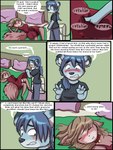 2012 3:4 anthro babystar biped clothing comic detailed_background dialogue digital_media_(artwork) duo english_text felid female fur gemma_polson hair hi_res lion male mammal pantherine paul_grayson rodent sciurid text tree_squirrel wet wet_clothing