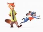 4:3 anthro black_nose buckteeth canid canine clothed clothing disney duo female flat_chested fox fuck_the_police fur grey_body grey_fur half-closed_eyes hi_res judy_hopps lagomorph leporid male mammal narrowed_eyes nick_wilde official_art pink_nose police police_uniform rabbit red_body red_fox red_fur simple_background teeth tripping true_fox uniform unknown_artist white_background zootopia