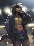 2023 anthro black_eyes boxers_(clothing) canid canine canis clothing dolphin_shorts grand_theft_auto hi_res jacket koul male mammal no_shirt rockstar_games solo tongue tongue_out topwear toxic_(bluenumber) underwear wolf yellow_eyes
