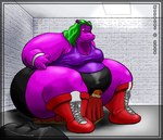 anthro belly big_belly big_breasts big_butt boots bottomwear breasts butt butt_crush clothed clothing common duffel_bag duo female footwear fur green_hair hair huge_belly huge_breasts huge_butt larger_female male obese obese_anthro obese_female orange_body orange_fur overweight overweight_anthro overweight_female purple_body shoes sitting_on_another size_difference smaller_male smothering thick_thighs topwear kazecat bertha_(kazecat) kazecat_(character) common_hippopotamus domestic_cat felid feline felis hippopotamid mammal 2006 digital_media_(artwork)