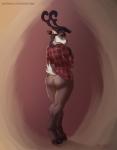 anthro antlers big_butt biped bottomless brown_body brown_fur butt clothed clothing female fur hooves horn piercing rear_view shirt solo standing text topwear white_body white_fur yo-lander ven_(yo-lander) deer mammal new_world_deer reindeer 2019 digital_media_(artwork) hi_res url