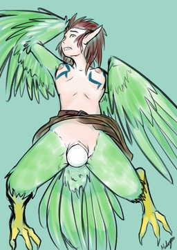 areola blue_markings bottomwear breasts brown_hair clenched_teeth clothed clothing egg egg_from_vagina feathered_wings feathers feet female female_humanoid green_body green_eyes green_feathers hair humanoid_pointy_ears kilt looking_down_at_self low-angle_view lying markings nipples on_back on_ground oviposition pointy_ears simple_background solo spread_legs spreading tail tail_feathers talons teeth text toes topless winged_arms wings halcy0n european_mythology greek_mythology mythology tharkis avian harpy humanoid mythological_avian mythological_creature 2018 artist_name colored colored_sketch hi_res signature sketch