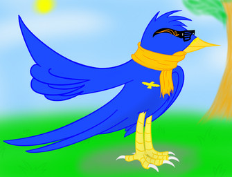 beak blue_hair eyewear feral glasses grass hair plant scarf solo sun tree mr112nick avian bird