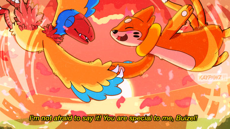arm_fin blush confession duo falling feral fin flotation_sac hand_holding male petals smile sunset text kaypawz nintendo pokemon pokemon_mystery_dungeon spike_chunsoft aerial_explorer_archen marine_explorer_buizel archen avian buizel fossil_pokemon generation_4_pokemon generation_5_pokemon mammal mustelid pokemon_(species) 16:9 english_text hi_res subtitled widescreen