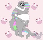 anthro balls bear belly claws fish flaccid fur genitals grey_body grey_fur hi_res hybrid male mammal marine moobs nipples nude overweight overweight_male pawpads paws penis pondart_studios shark smile solo tail