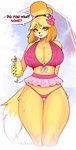 alcohol anthro beach beverage big_breasts breasts clothed clothing clothing_aside cocktail cocktail_glass container cup drinking_glass female flower glass glass_container glass_cup huge_breasts palm_tree plant sea skimpy solo summer swimwear swimwear_aside tree water yellow_body sofit animal_crossing nintendo isabelle_(animal_crossing) summer_scorch canid canine canis domestic_dog mammal hi_res