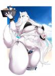 anthro big_breasts bikini blush breasts clothed clothing curvy_figure female huge_breasts kemono looking_at_viewer maid_uniform solo swimwear thick_thighs two-piece_swimsuit uniform voluptuous cakewasgood clemenceau_(cakewasgood) canid canine fox mammal hi_res