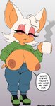 anthro areola big_breasts bottomwear breasts clothing denim denim_bottomwear denim_clothing eyes_closed female huge_breasts jeans nipples pants purple_areola purple_nipples sagging_breasts short_stack solo sweater text tired topwear apsel_bluestar sega sonic_the_hedgehog_(series) fan_character rouge's_mom bat mammal english_text hi_res