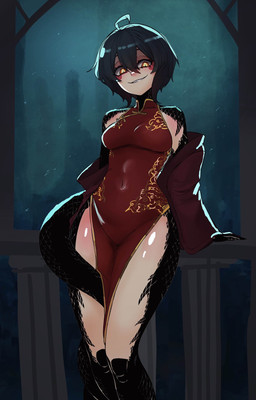 anthro clothing dress female jacket looking_at_viewer navel outside smile solo tail tight_clothing topwear basedbinkie xiang_(basedbinkie) animal_humanoid humanoid reptile reptile_humanoid scalie scalie_humanoid snake_humanoid hi_res tagme
