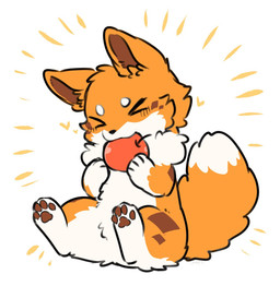 >_< ambiguous_gender apple apple_in_mouth black_nose blush blush_lines brown_inner_ear brown_markings brown_pawpads cheek_tuft crotch_tuft dipstick_tail eating eyes_closed facial_markings facial_tuft featureless_crotch feral food fruit fur head_markings markings multicolored_body multicolored_fur orange_body orange_ears orange_fur orange_tail pawpads paws plant pointy_ears prick_ears quadruped sitting snout solo tail tail_markings three-quarter_view tuft white_body white_fur white_tail_tip tsukune_minaga kitsuneinu canid canine canis domestic_dog mammal 2026 digital_media_(artwork) female_(lore)