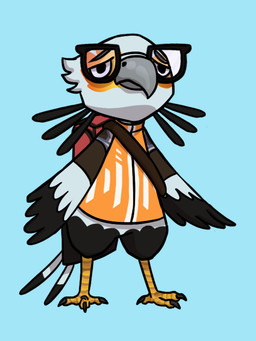 3_toes alternate_species anthro backpack beak beak_closed black_body black_eyes black_eyewear black_feathers black_glasses black_tail_tip black_talons black_wings blue_background bottomless bottomless_anthro bottomless_male closed_frown clothed clothed_anthro clothed_male clothing dipstick_tail eyebrows eyewear facial_markings feathered_wings feathers featureless_crotch feet frown furrification glasses grey_beak grey_eyebrows head_markings jacket light male markings mouth_closed multicolored_body multicolored_feathers orange_clothing orange_jacket orange_markings orange_topwear red_backpack sad simple_background solo standing straight_legs tail tail_markings talons toes topwear two_tone_tail two_tone_wings white_body white_feathers white_tail white_tail_feathers white_wings wings lunareel animal_crossing dead_by_daylight nintendo dwight_fairfield accipitriform avian bird secretary_bird 2019 3:4 cel_shading colored crossover digital_drawing_(artwork) digital_media_(artwork) english_description full-length_portrait lighting portrait shaded