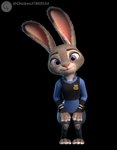 anthro clothed clothing female fur looking_at_viewer multicolored_ears police police_uniform purple_eyes simple_background smile solo toeless_legwear uniform chickenass disney zootopia judy_hopps lagomorph leporid mammal rabbit 3d_(artwork) digital_media_(artwork) hi_res