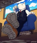 beverage bodily_fluids boots clothing condom cum cum_on_ground feet filled_condom foot_focus footwear genital_fluids male sexual_barrier_device shoe_fetish shoes socks solo tea uniform voidlesky my_hero_academia principal_nezu hi_res