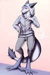 anthro clothed clothing hoodie leggings legwear looking_at_viewer male solo standing tail topwear siamkhan sergal 2:3 hi_res