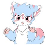 anthro blue_body blue_fur blue_tail blue_tail_tuft blue_tuft blush blush_lines chest_tuft dipstick_tail female fur looking_at_viewer markings multicolored_body multicolored_fur multicolored_tuft neck_tuft open_mouth patterned_fur pawpads pink_body pink_eyes pink_fur pink_inner_ear pink_pawpads pink_paws pink_tail pink_tail_tip pink_tail_tuft pink_tuft solo tail tail_markings tail_tuft tuft white_body white_chest white_fur white_inner_ear white_neck white_tuft chano domestic_cat felid feline felis mammal 1:1