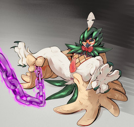 anthro anus avian_feet beak bedroom_eyes bow_tie chain claws erection feather_hands feathered_wings feathers genitals hood lying male narrowed_eyes on_back penis seductive solo tail tail_feathers tan_body tan_feathers tapering_penis toe_claws winged_arms wings darkluxia nintendo pokemon avian decidueye generation_7_pokemon pokemon_(species)
