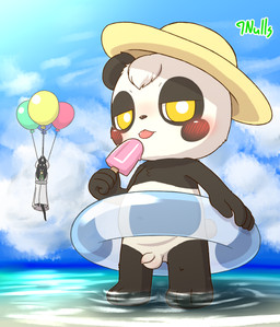 anthro attached_to_balloon balloon balloon_support balls beach bedroom_eyes black_markings blep blush clothed clothing cloud day duo flaccid food foreskin fur genitals hanging_from_balloon hat hat_only headgear headgear_only headwear headwear_only holding_object humanoid_genitalia humanoid_penis ice icicle inflatable inflatable_support kemono long_foreskin looking_at_viewer male markings mostly_nude multicolored_body multicolored_fur narrowed_eyes navel nude outside partially_submerged penis pool_float popsicle seaside seductive shota sky solo_focus standing_in_water sun_hat tail tail_under_skirt tight_foreskin tongue tongue_out two_tone_body two_tone_fur white_body white_fur yellow_eyes young young_anthro 7nulls bear giant_panda mammal 2020 absurd_res full-length_portrait hi_res portrait signature