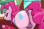 anus backsack balls blurred_background butt butt_focus cutie_mark ear_piercing eyelashes feral genitals gynomorph intersex piercing smile solo trash_anon friendship_is_magic hasbro my_little_pony pinkie_pie_(mlp) earth_pony equid equine horse mammal pony 2020 digital_media_(artwork) hi_res