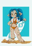 anthro beach clothing female hair long_hair looking_at_viewer pose solo surfboard swimwear joydrawsart guild_wars reya(theant01) asura absurd_res hi_res