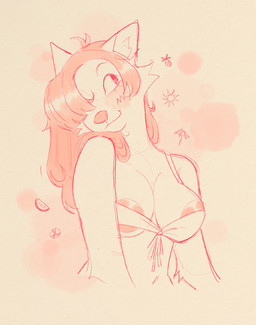 abstract_background anthro arm_tuft ball beach_ball breasts cheek_tuft clothing elbow_tuft facial_tuft female food fruit fur hair inflatable looking_aside melon nipples one_eye_obstructed pineapple pinkscale plant small_clothing solo suggestive sun tuft umbrella watermelon peachy_bat animal_crossing nintendo audie_(animal_crossing) bust_portrait hi_res portrait sketch