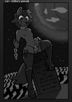 anthro cemetery chain chastity_cage chastity_device chastity_strap clothed clothing crossdressing cuff_(restraint) femboy flat_chastity_cage legwear male nipple_piercing nipples piercing restraints shackled_neck shackles solo thigh_highs tombstone husdur kinktober hi_res monochrome