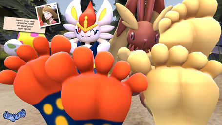 5_toes ambiguous_gender anthro brown_body brown_fur feet female foot_fetish foot_focus fur humanoid_feet macro outside plantigrade size_difference smaller_human soles toes white_body white_fur bilinho nintendo pokemon may_(pokemon) cinderace generation_4_pokemon generation_8_pokemon human lopunny mammal pokemon_(species) 16:9 2022 3d_(artwork) 4k absurd_res digital_media_(artwork) hi_res source_filmmaker_(artwork) widescreen