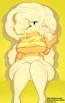 afro anthro big_breasts big_butt bottomless breasts butt clothed clothing female hair hair_over_eye pattern_clothing solo striped_clothing stripes sweater thick_thighs toony topwear yellow_body bootlegjones caroline_(bootlegjones) canid canine canis domestic_dog mammal poodle hi_res