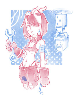 5_fingers ammunition anthro arm_tuft bottomwear breasts circle_eyebrows cleavage clothed clothed_anthro clothed_female clothing collar crop_top elbow_tuft eye_through_hair eyebrow_through_hair eyebrows female female_anthro fingers gloves hair handwear holding_object holding_tool holding_wrench mouth_closed navel navel_piercing piercing pubes shirt slim slim_anthro slim_female small_breasts solo stain tail thong_straps tools topwear translucent translucent_hair tuft under_boob wrench bitingbagels bagel_(bitingbagels) 2024 hi_res portrait three-quarter_portrait