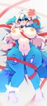 big_breasts blue_body blue_fur breasts female fur hair huge_breasts kemono long_hair milk solo white_body white_fur qavc humanoid absurd_res hi_res