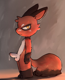 anthro balls bodily_fluids cum dipstick_tail foreskin genital_fluids genitals humanoid_genitalia humanoid_penis male markings nude penis sharp_teeth side_view simple_background solo standing tail tail_markings teeth thick_tail yellow_eyes young young_anthro young_male badipoki oob third-party_edit nintendo pokemon generation_8_pokemon nickit pokemon_(species) absurd_res hi_res
