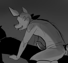 animal_genitalia animal_penis anthro bodily_fluids canine_genitalia canine_penis dark drooling duo erection genitals grey_background machine male male/male male_on_bottom male_on_top on_bottom on_top penis saliva simple_background solo_focus tongue tongue_out conditional_dnp dacad five_nights_at_freddy's scottgames foxy_(fnaf) mike_schmidt animatronic canid canine fox human mammal robot robot_anthro 2014 digital_media_(artwork) monochrome sketch