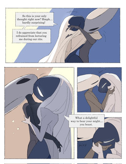 anthro bed bedroom biped black_body black_eyes blush blush_lines border bottomless bottomless_female bottomless_humanoid clothed clothing detailed_background dialogue duo empty_eyes eye_contact eyes_closed female female/female female_anthro female_humanoid furniture hair hair_down hug hugging_another humanoid_on_anthro inside kiss_on_forehead kissing long_hair looking_at_another looking_at_partner mouthless nude nude_anthro nude_female on_bed onomatopoeia sound_effects speech_bubble talking_to_another talking_to_partner text white_body white_border white_eyes white_hair justdog hollow_knight:_silksong hollow_knight_(franchise) team_cherry hornet_(hollow_knight) lace_(hollow_knight:_silksong) arthropod humanoid 2025 comic digital_drawing_(artwork) digital_media_(artwork) english_text hi_res