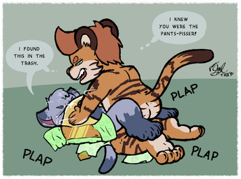 anal anthro bodily_fluids bullying diaper diaper_in_face diaper_sniffing duo forced genital_fluids male male/male musk rape sex sniffing text unclean_diaper urine used_diaper wet_diaper young young_on_young young_rape young_raped poorsal devendra_(poorsal) domestic_cat felid feline felis mammal pantherine tiger english_text signature