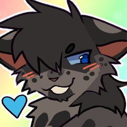blue_eyes blue_pupils blue_sclera blush blush_lines facial_markings feral freckles fur glistening glistening_eyes grey_body grey_fur hair hair_over_eye head_markings heart_symbol male markings mask_(marking) pupils simple_background smile spots spotted_body spotted_fur teeth wastepaw warriors_(book_series) ashfur_(thunderclan) domestic_cat felid feline felis mammal 1:1 flat_colors low_res
