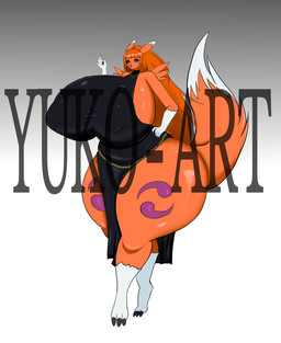 anthro big_breasts breasts dipstick_tail double_tomoe female fur huge_breasts huge_thighs hyper hyper_breasts hyper_thighs leg_markings markings nipples nude orange_body orange_fur pose purple_markings socks_(marking) solo tail tail_markings thick_thighs thigh_markings tomoe_(symbol) white_gloves_(marking) white_socks_(marking) white_tail_tip yuko-art bandai_namco digimon canid canine digimon_(species) fox mammal renamon distracting_watermark pinup watermark