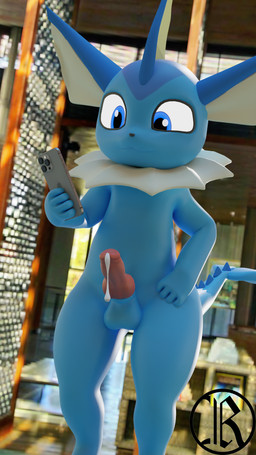 animal_genitalia animal_penis anthro balls bodily_fluids camera canine_genitalia canine_penis cellphone cum electronics erection genital_fluids genitals knot leaking_cum male penis phone smartphone solo sawert nintendo pokemon greg_(sawert) eeveelution generation_1_pokemon pokemon_(species) vaporeon 3d_(artwork) 9:16 blender_(artwork) digital_media_(artwork) hi_res
