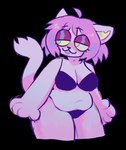 :3 anthro belly black_background bra clothed clothing female fur hair navel overweight overweight_anthro overweight_female pink_body pink_eyelids pink_fur pink_hair shadow simple_background solo stretch_marks tail tired tongue tongue_out underwear underwear_only catgenderzz domestic_cat felid feline felis mammal 2023 digital_drawing_(artwork) digital_media_(artwork) hi_res