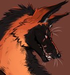 ambiguous_form ambiguous_gender black_body black_ears black_fur brown_background fangs fur open_mouth orange_body orange_ears orange_fur red_eyes simple_background solo teeth whiskers imperatorcaesar canid canine mammal