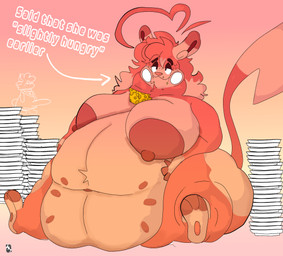 anthro areola arrow_pointing_to_face belly big_areola big_belly big_breasts bodily_fluids breasts cheese chubby_cheeks crumbs_on_face dairy_products duo feederism female food half-closed_eyes huge_belly huge_breasts humor morbidly_obese morbidly_obese_anthro morbidly_obese_female multi_nipple narrowed_eyes navel nipples obese obese_anthro obese_female overweight overweight_anthro overweight_female pawpads plate sweat thick_thighs white_cheeks cowprintsoda nintendo pokemon biteki_(cowprintsoda) pikseru_(cowprintsoda) alolan_form alolan_raichu generation_7_pokemon mammal murid murine pokemon_(species) regional_form_(pokemon) rodent hi_res trans_(lore) trans_woman_(lore)