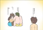 backsack balls bathing butt genitals group male overweight overweight_male sitting text towel pihii3 lifewonders live_a_hero shoen subaru_nobeyama canid canine human mammal raccoon_dog tanuki 2021 hi_res japanese_text