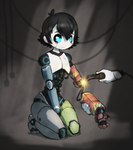 black_hair black_sclera femboy hair machine male smile soldering_iron solo lonely_cri motley_(lonely_cri) humanoid robot robot_humanoid full-length_portrait hi_res portrait