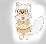 anthro blush bottomwear chibi clothing eyewear female glasses hair navel ribbons skirt solo white_hair young young_anthro sirbrownbear millie_(sirbrownbear) canid canine canis domestic_cat domestic_dog felid feline felis mammal hi_res