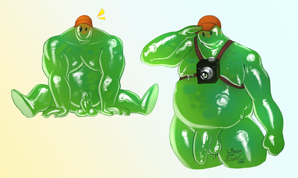 balls clothing genitals green_body hat headgear headwear male nude penis simple_background sitting slightly_chubby slime solo standing thick_thighs starstrider deadlock_(game) valve viscous_(deadlock) goo_creature goo_humanoid humanoid